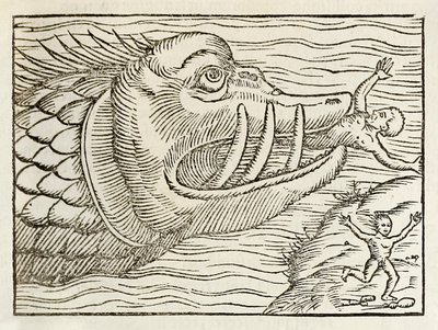 Monströser Wal, der Menschen verschlingt, aus der Ausgabe von 1550 der Cosmographia von Sebastian Münster von Sebastian Munster